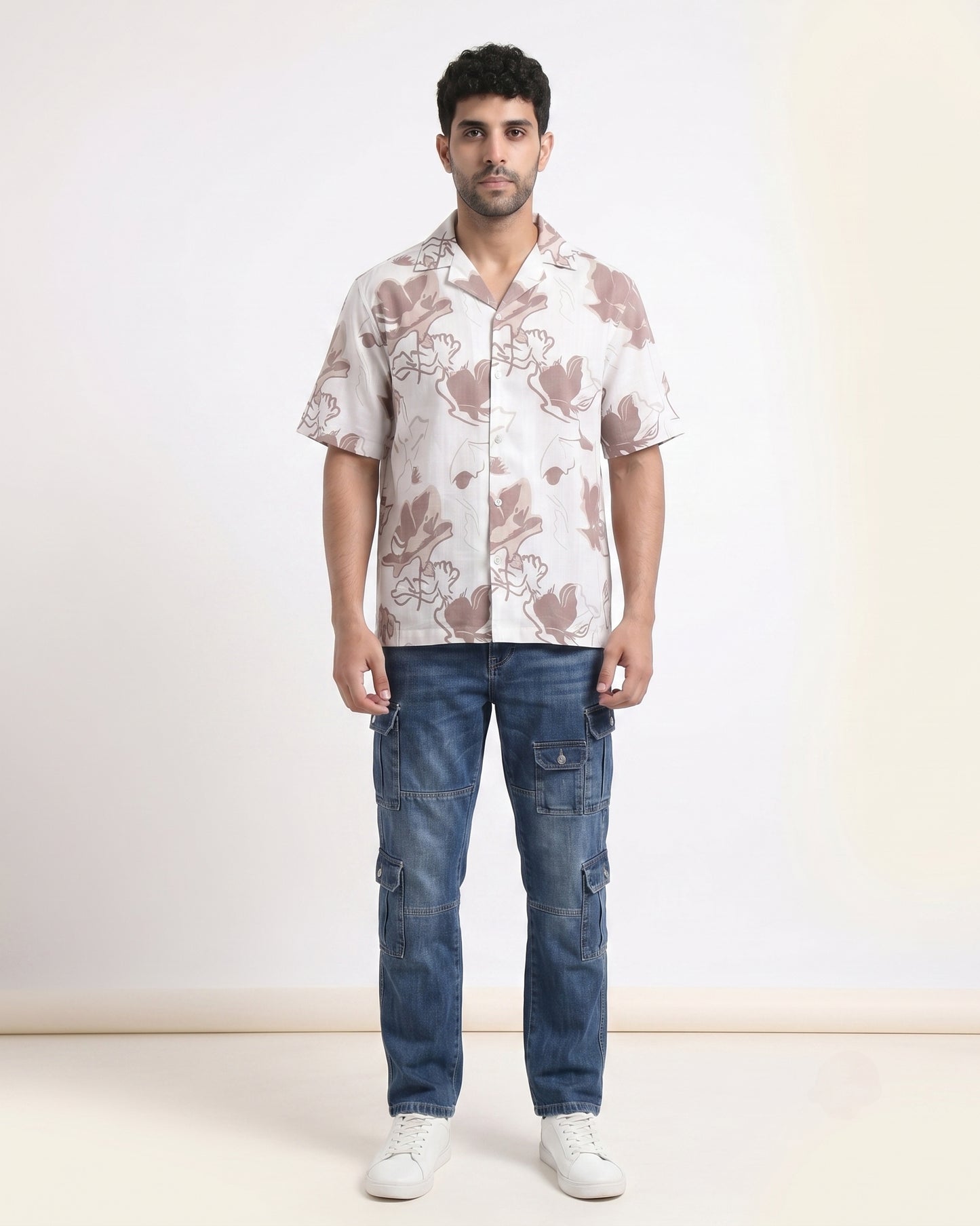 BEIGE FLOWER STATIC DRIP SHIRT
