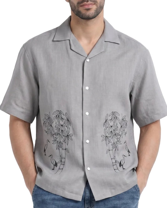 GRAY OFF BEAT LUXE LINEN SHIRT