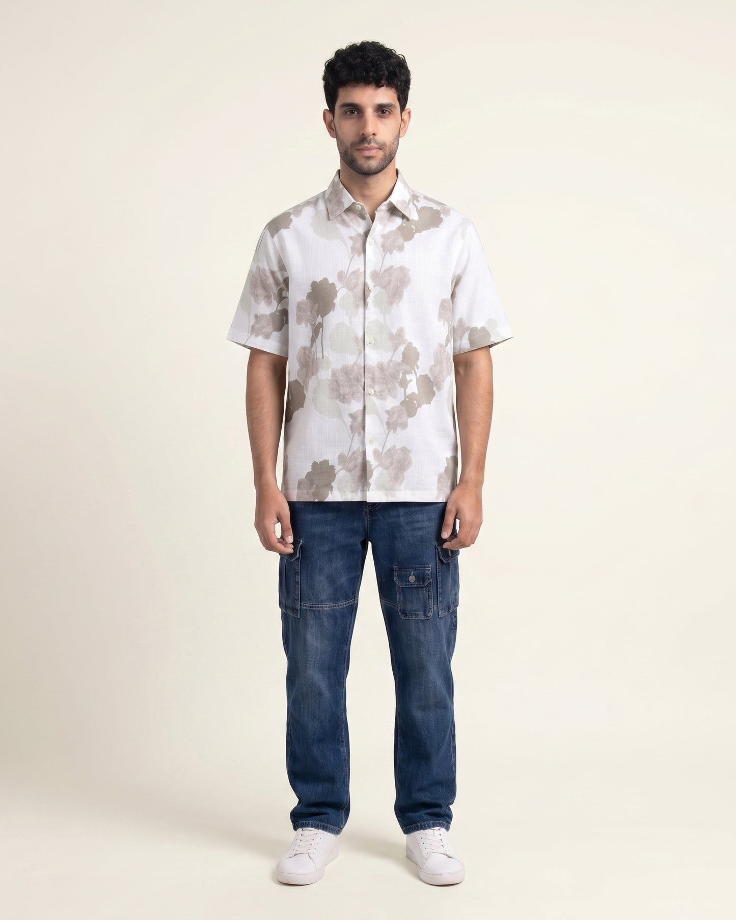 BEIGE FLORA STATIC DRIP SHIRT