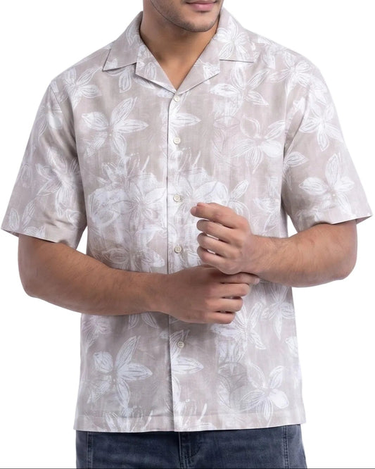 BEIGE FLORAL STATIC DRIP SHIRT