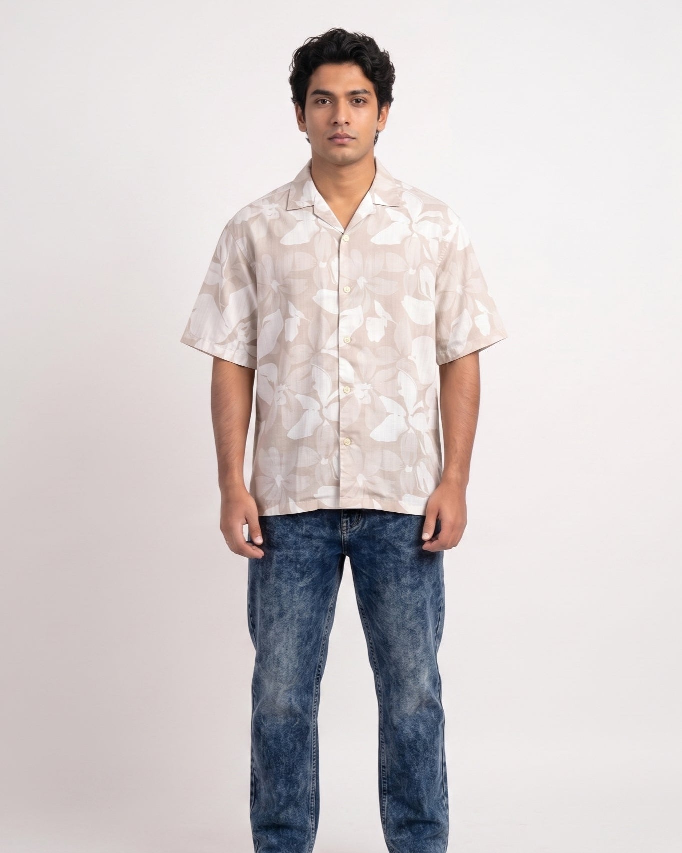 BEIGE STATIC DRIP LEAVES SHIRT