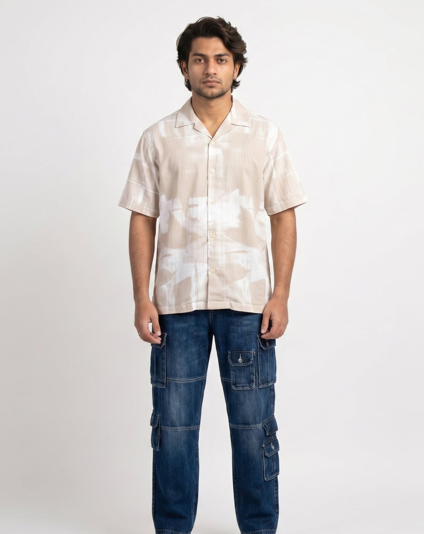 BEIGE ABSTRACT STATIC DRIP SHIRT