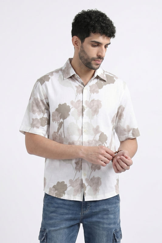 BEIGE FLORA STATIC DRIP SHIRT