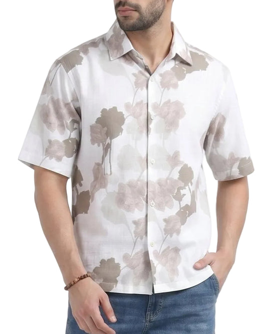 BEIGE FLORA STATIC DRIP SHIRT