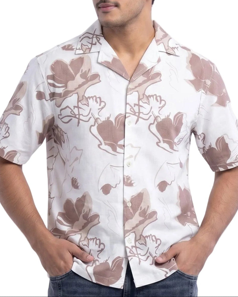 BEIGE FLOWER STATIC DRIP SHIRT
