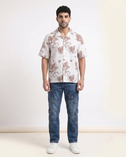 BEIGE FLOWER STATIC DRIP SHIRT