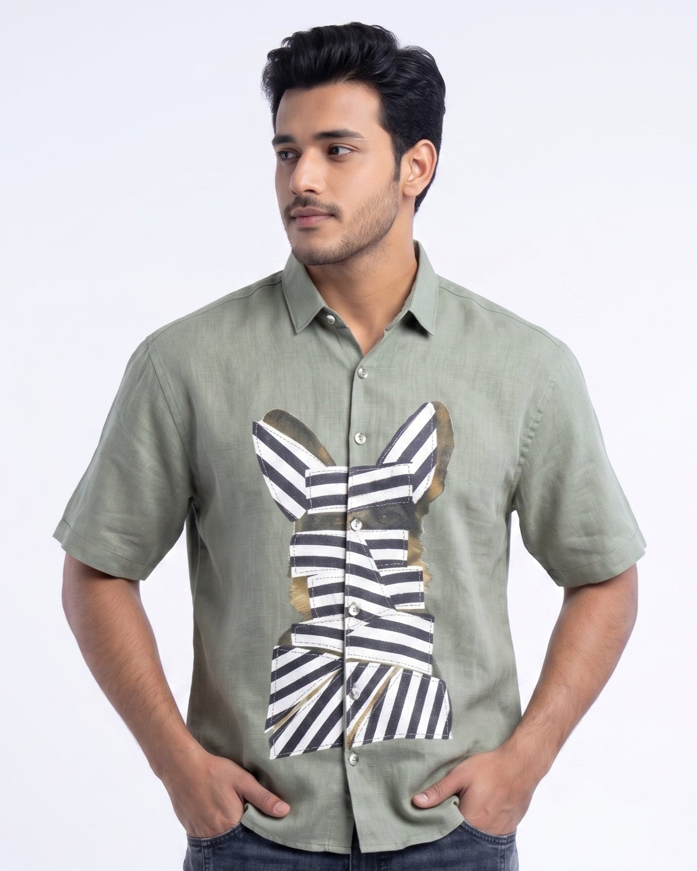 GREEN WOW CORE LINEN SHIRT - Chicaura All About Him