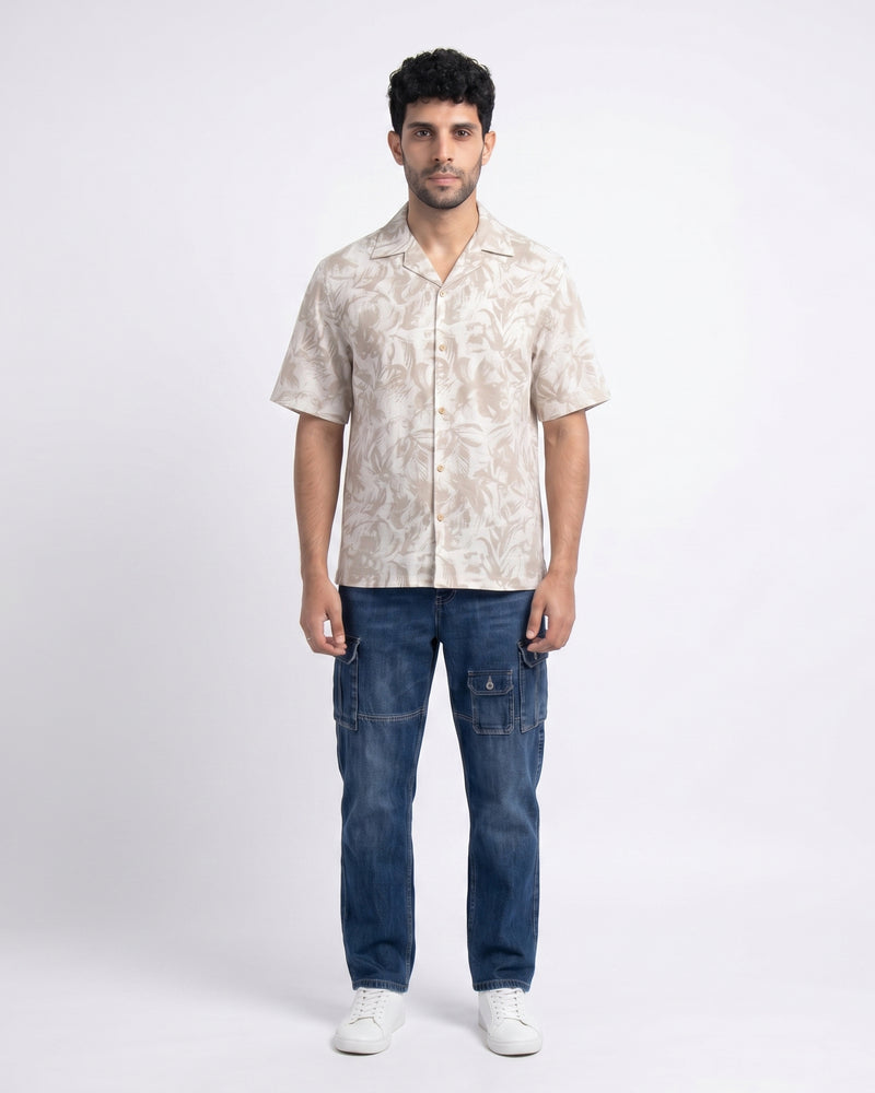BEIGE ABSTRACT STATIC DRIP SHIRT