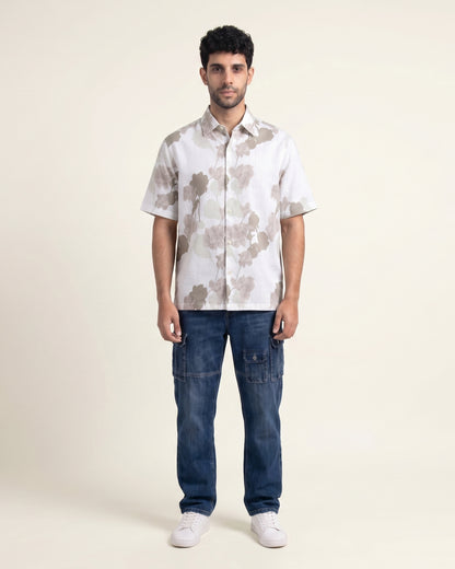 BEIGE FLORA STATIC DRIP SHIRT