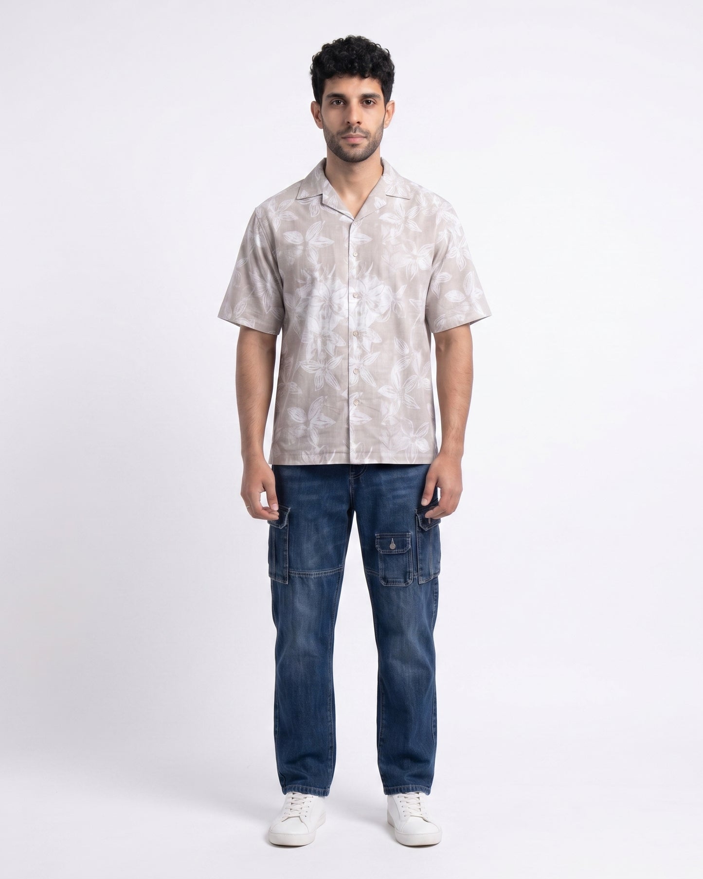 BEIGE FLORAL STATIC DRIP SHIRT
