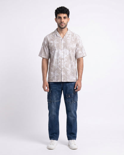 BEIGE FLORAL STATIC DRIP SHIRT