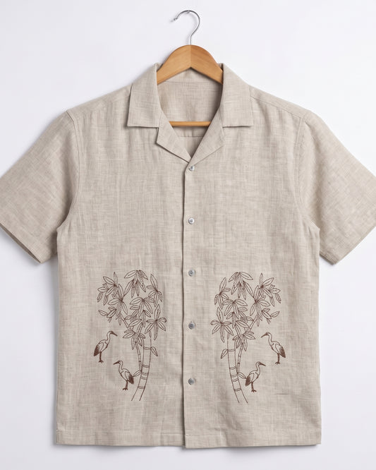 BEIGE OFF BEAT LUXE LINEN SHIRT - Chicaura All About Him
