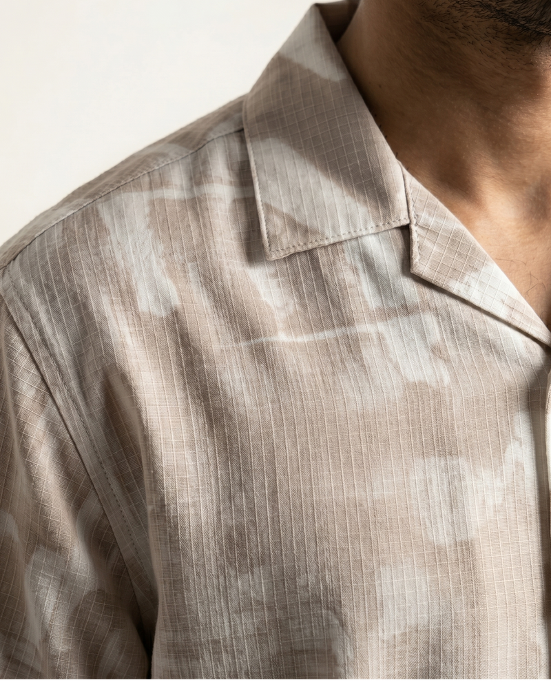 BEIGE STATIC DRIP LEAVES SHIRT