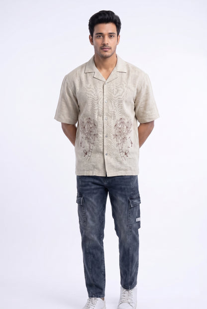 BEIGE OFF BEAT LUXE LINEN SHIRT