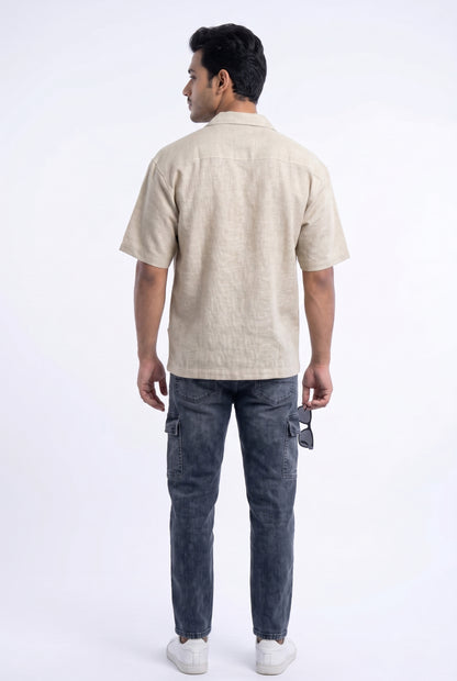 BEIGE OFF BEAT LUXE LINEN SHIRT