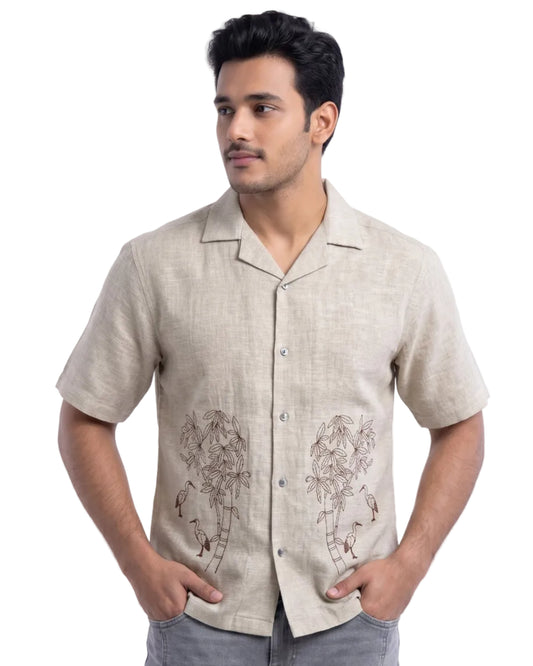 BEIGE OFF BEAT LUXE LINEN SHIRT