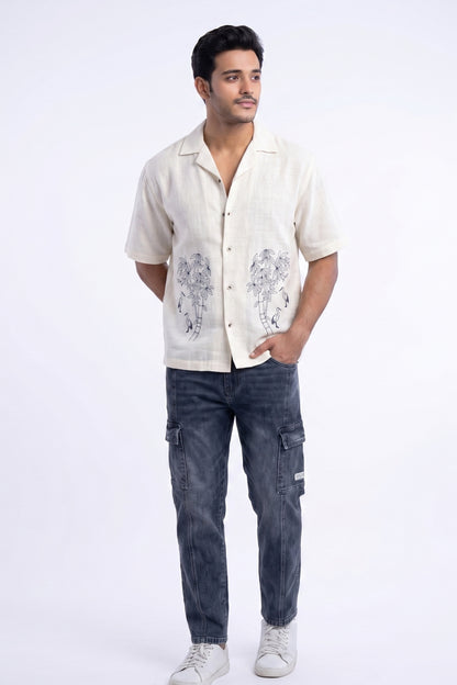 WHITE OFF BEAT LUXE LINEN SHIRT