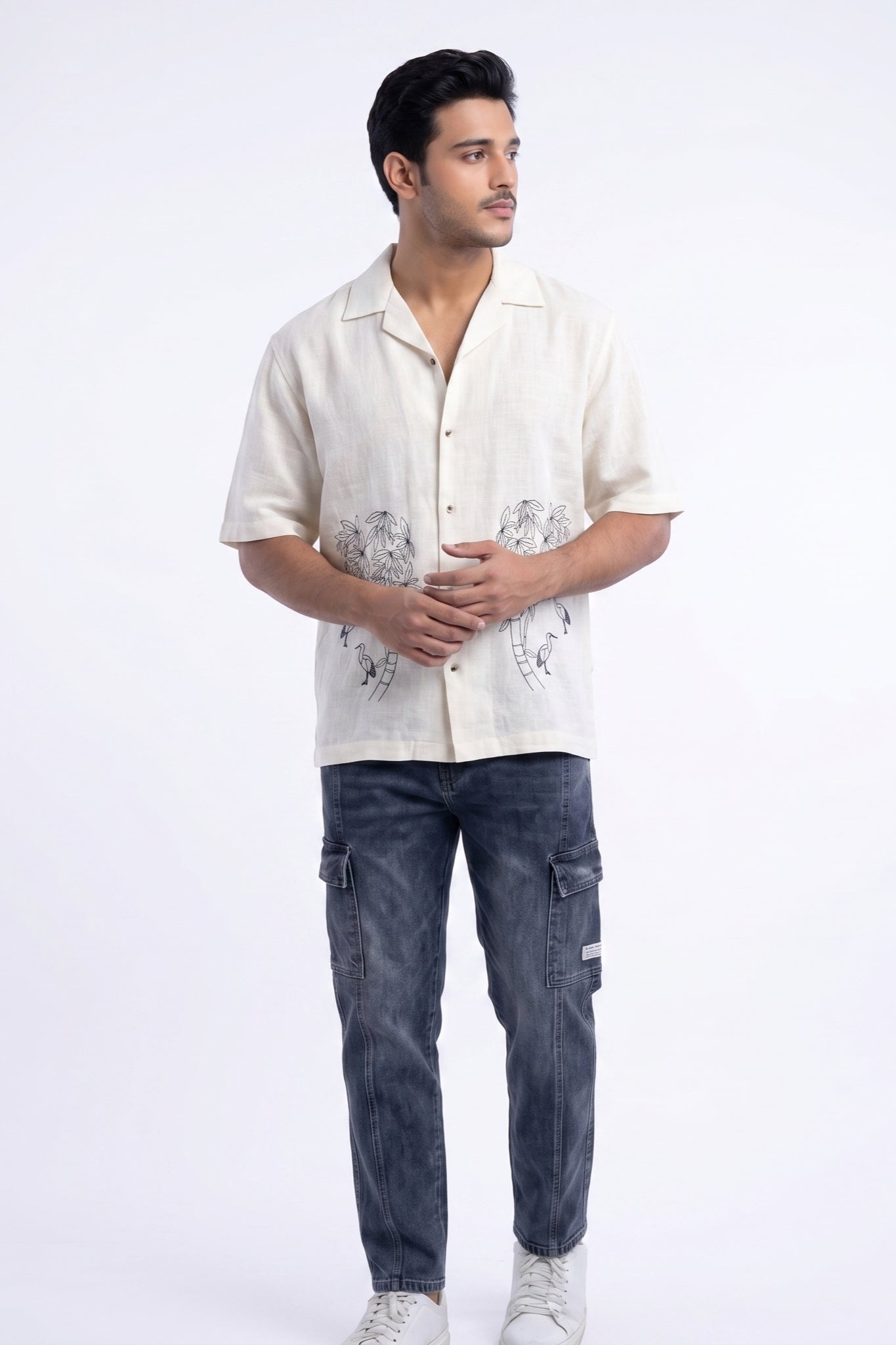 WHITE OFF BEAT LUXE LINEN SHIRT