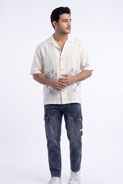 WHITE OFF BEAT LUXE LINEN SHIRT