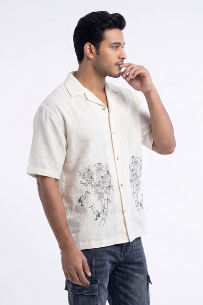 WHITE OFF BEAT LUXE LINEN SHIRT