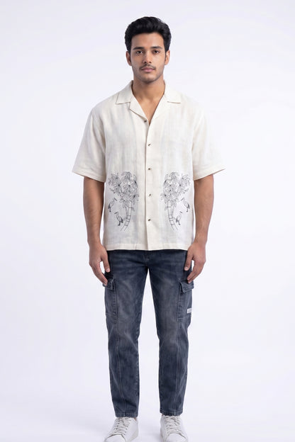 WHITE OFF BEAT LUXE LINEN SHIRT
