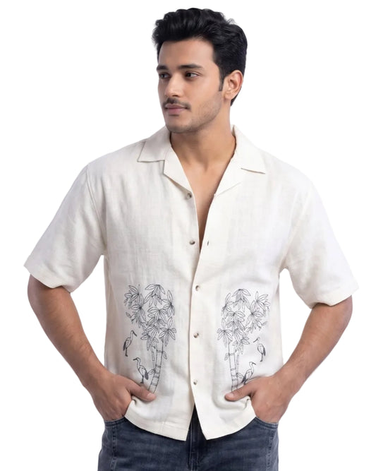 WHITE OFF BEAT LUXE LINEN SHIRT