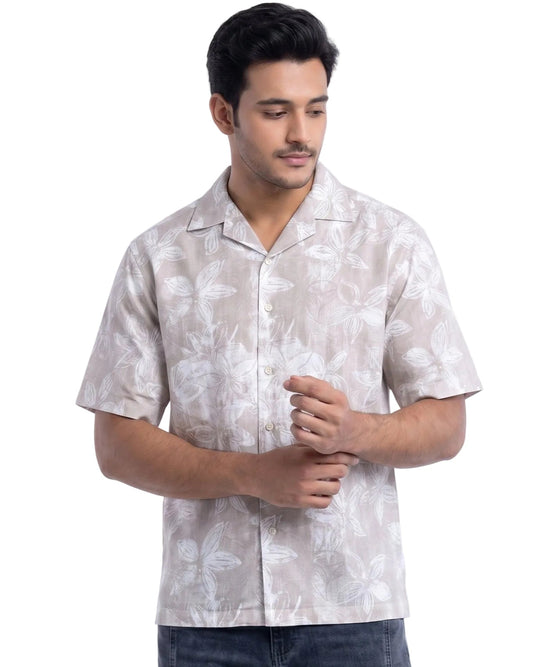 BEIGE FLORAL STATIC DRIP SHIRT