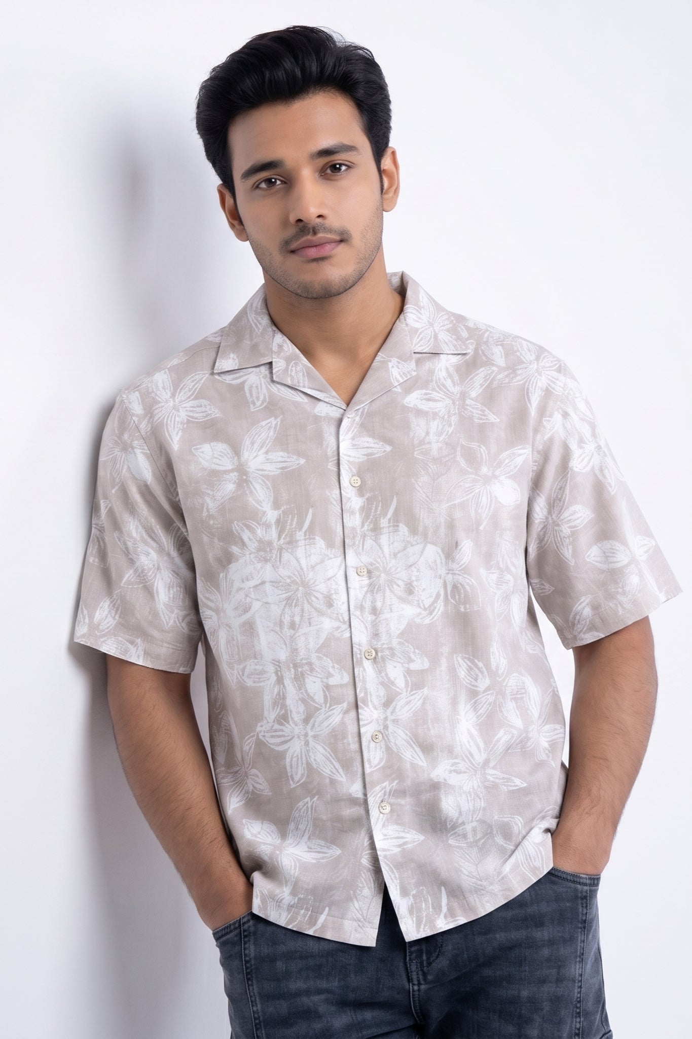 BEIGE FLORAL STATIC DRIP SHIRT