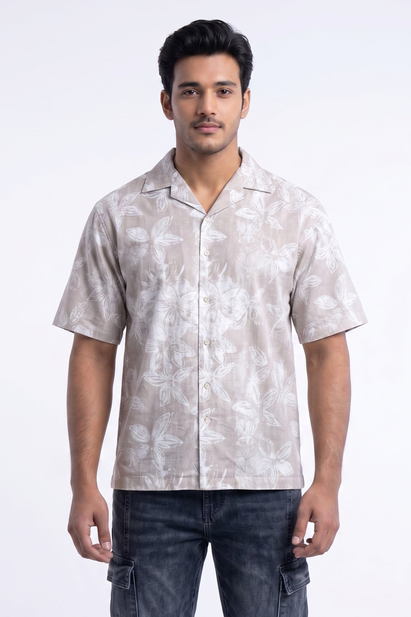 BEIGE FLORAL STATIC DRIP SHIRT