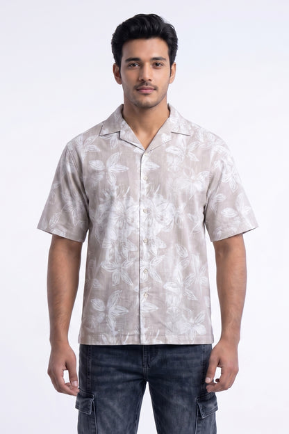BEIGE FLORAL STATIC DRIP SHIRT