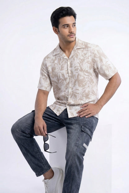 BEIGE ABSTRACT STATIC DRIP SHIRT