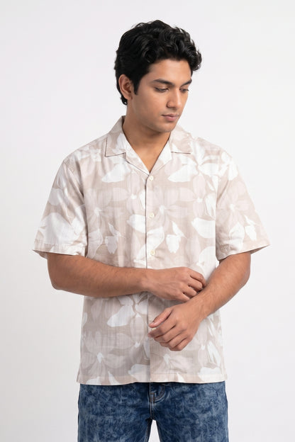 BEIGE STATIC DRIP LEAVES SHIRT