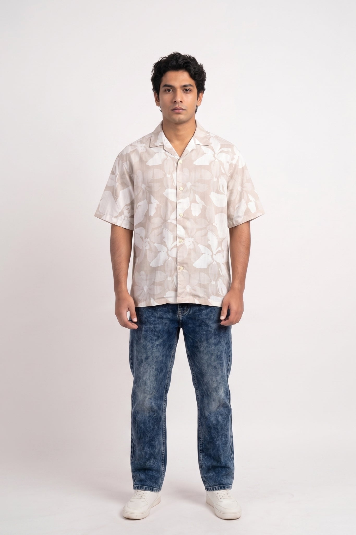 BEIGE STATIC DRIP LEAVES SHIRT