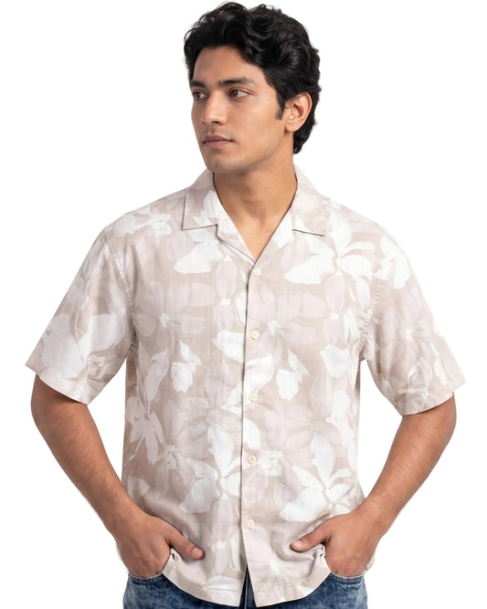 BEIGE STATIC DRIP LEAVES SHIRT