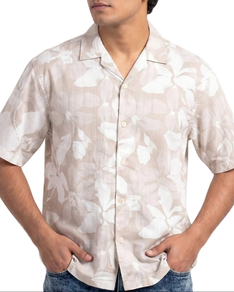 BEIGE STATIC DRIP LEAVES SHIRT