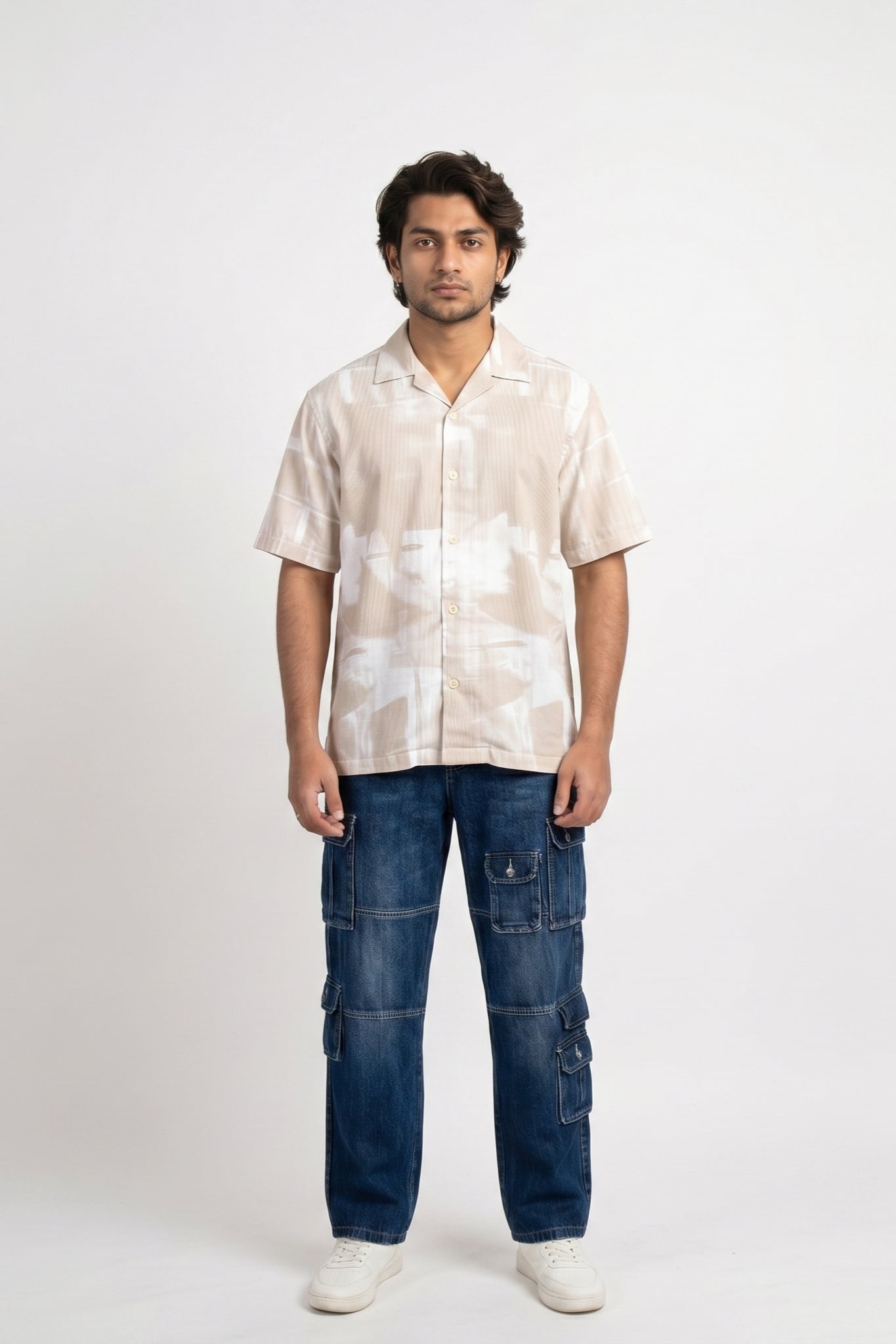 BEIGE ABSTRACT STATIC DRIP SHIRT
