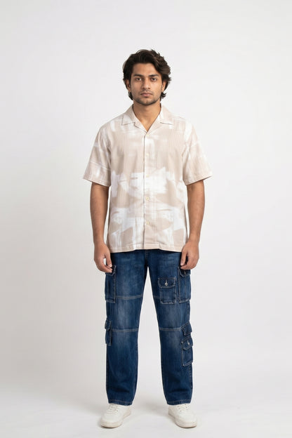 BEIGE ABSTRACT STATIC DRIP SHIRT