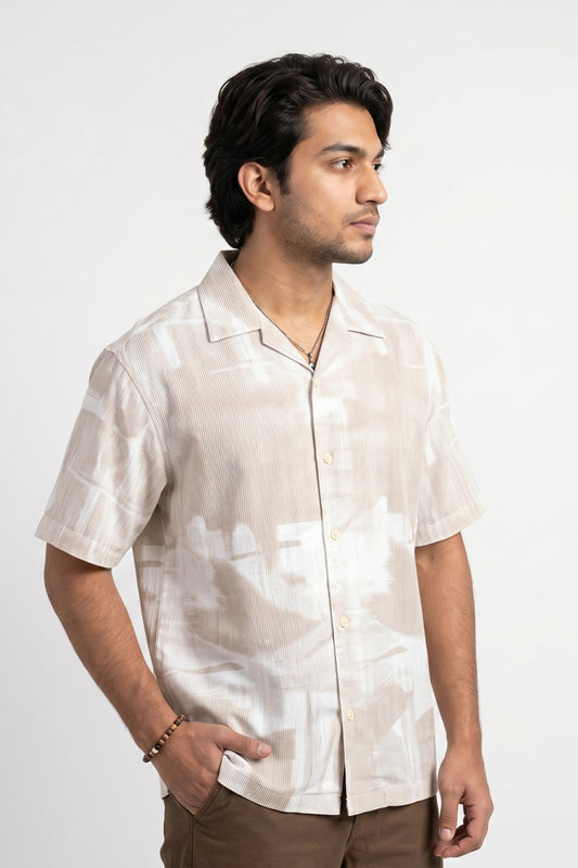 BEIGE ABSTRACT STATIC DRIP SHIRT