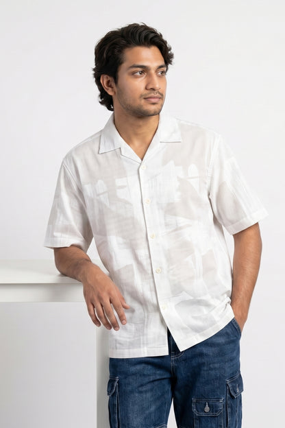 WHITE ABSTRACT STATIC DRIP SHIRT
