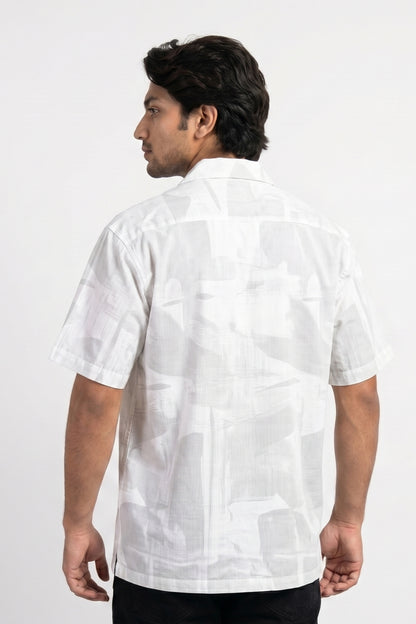 WHITE ABSTRACT STATIC DRIP SHIRT