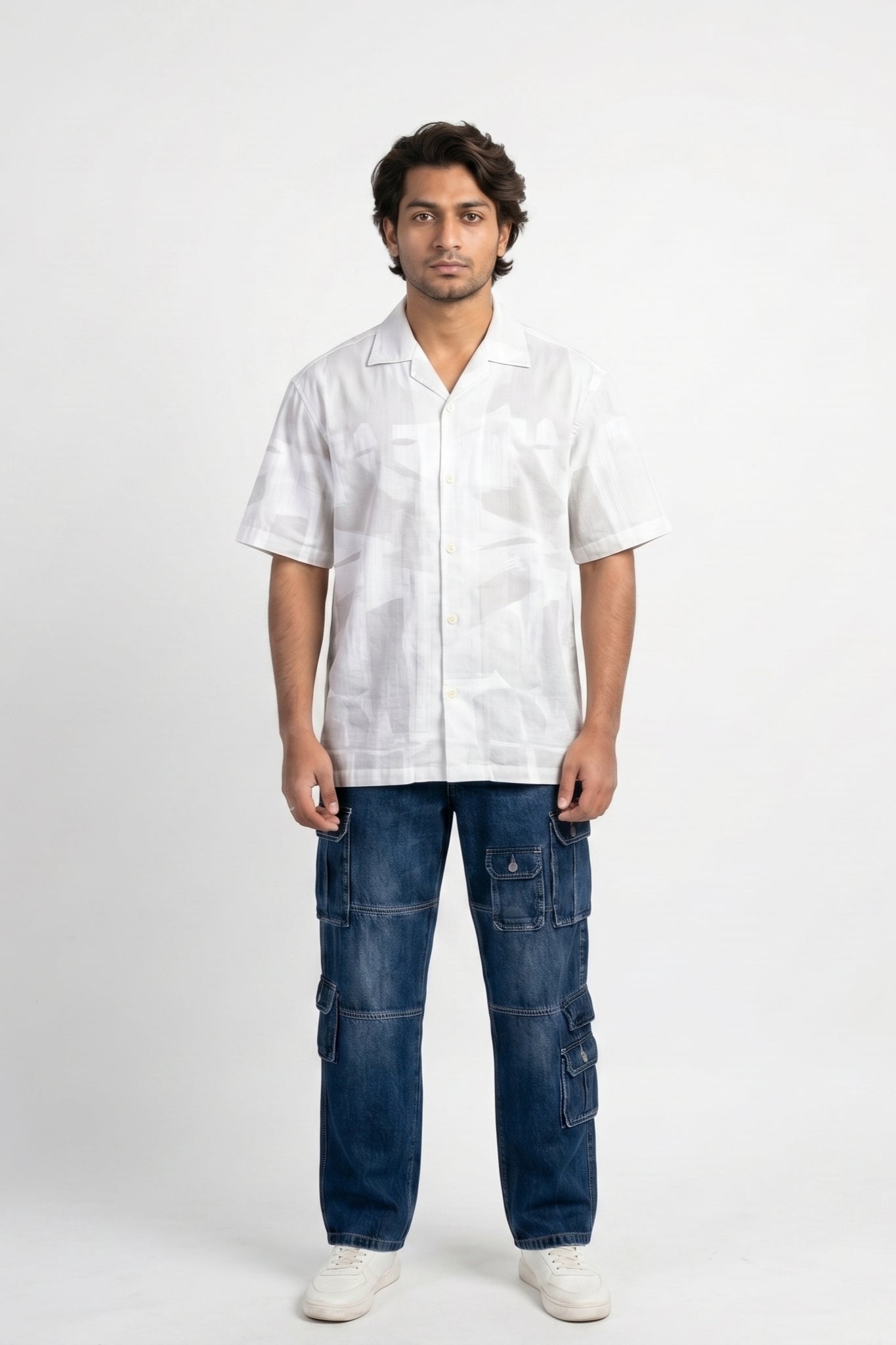 WHITE ABSTRACT STATIC DRIP SHIRT