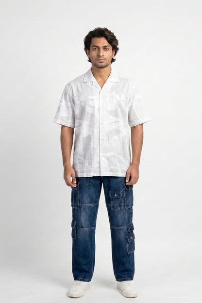WHITE ABSTRACT STATIC DRIP SHIRT