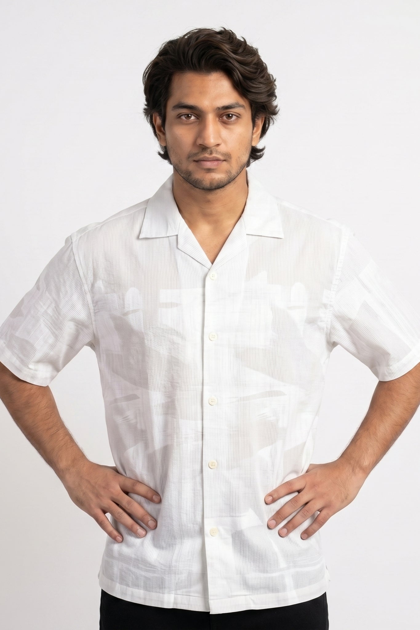 WHITE ABSTRACT STATIC DRIP SHIRT