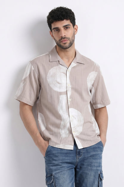 BEIGE WAVES STATIC DRIP SHIRT