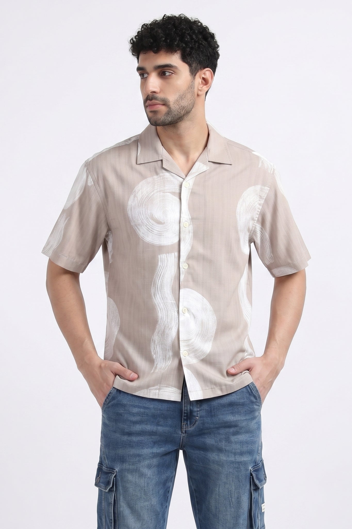 BEIGE WAVES STATIC DRIP SHIRT
