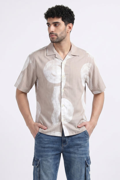 BEIGE WAVES STATIC DRIP SHIRT