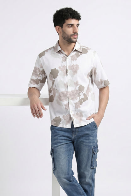 BEIGE FLORA STATIC DRIP SHIRT