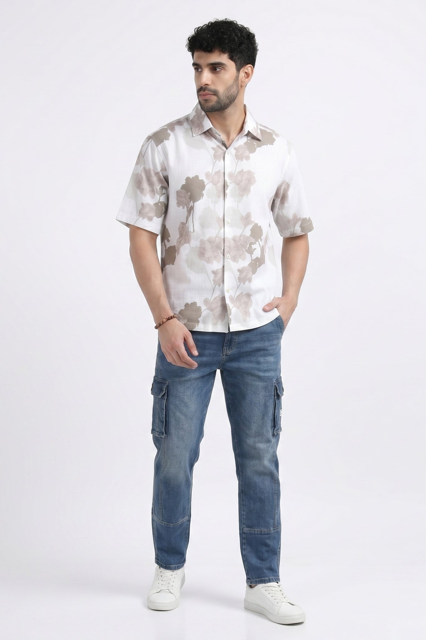 BEIGE FLORA STATIC DRIP SHIRT
