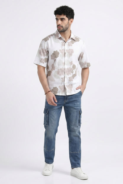 BEIGE FLORA STATIC DRIP SHIRT