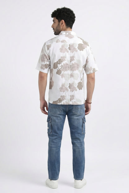 BEIGE FLORA STATIC DRIP SHIRT